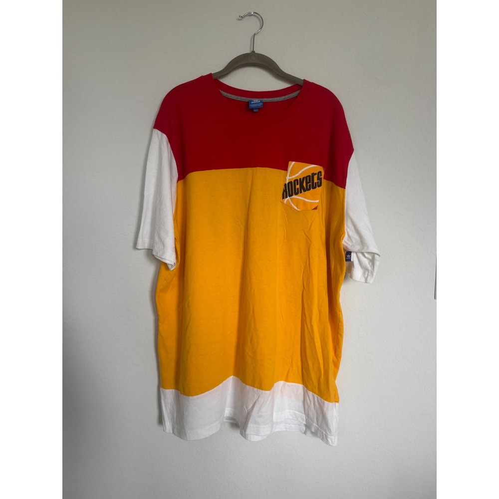 Adidas Houston Rockets NBA Colorblock Pocket T-Shirt Mens 2XL Red Yellow-0725
